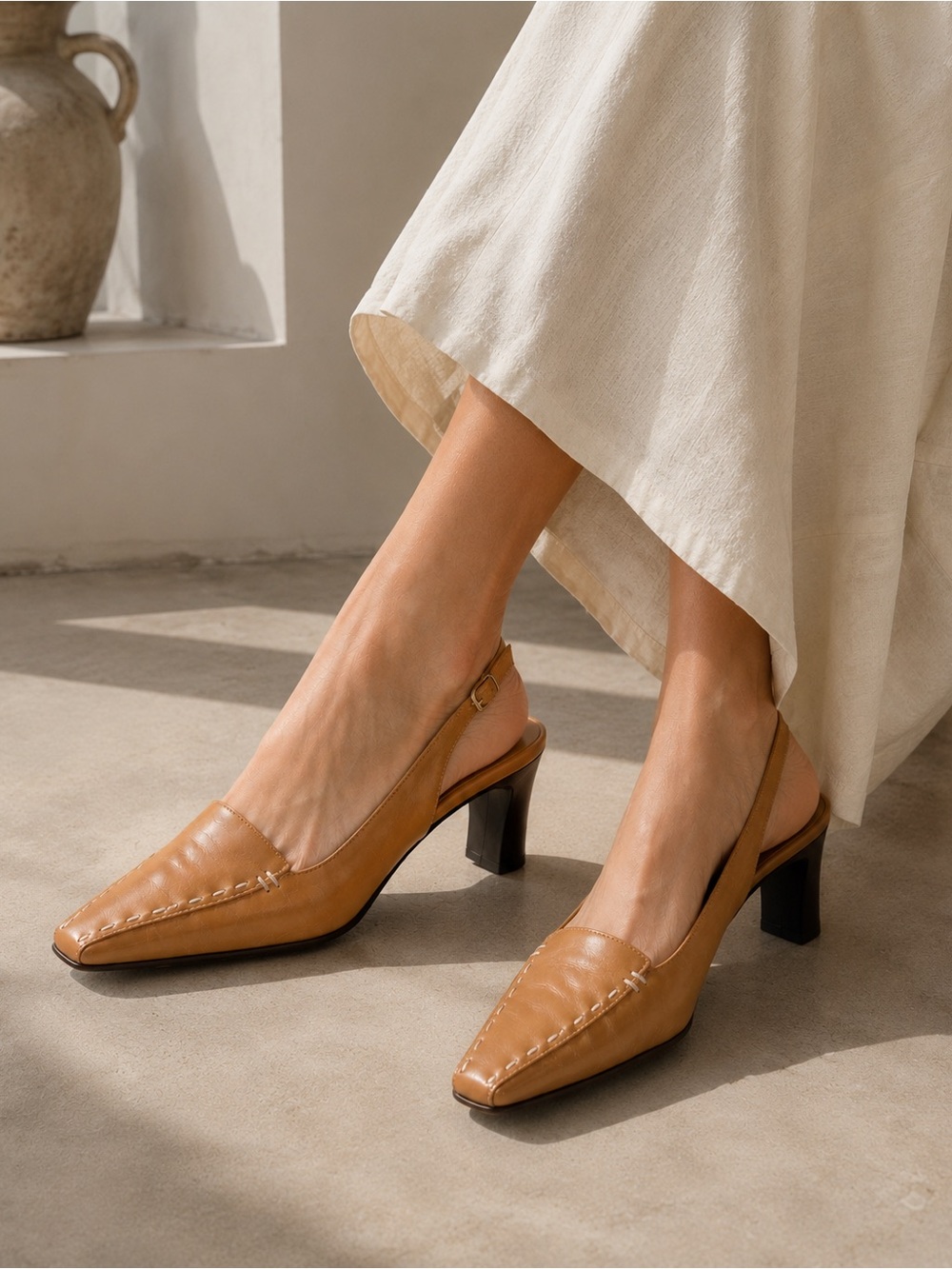 Franco Sarto Tan Leather Slingback Heels Size 8